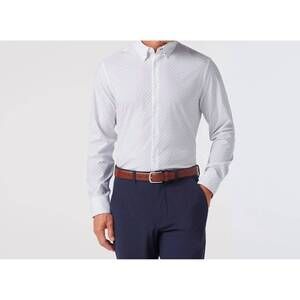 NEW MIZZEN + MAIN leeward long sleeve dress shirt in white stacked geo